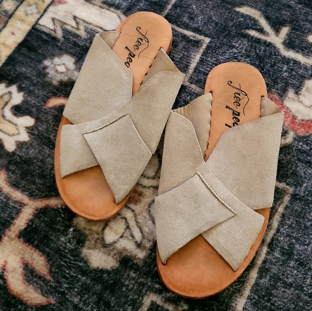 Free People Suede Slide Sandals In Taupe Size 37 - Picture 4 of 5